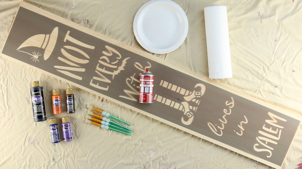 Here are the supplies you'll need to stencil the Halloween Porch Stencil