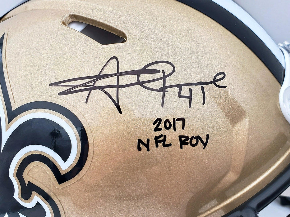 Alvin Kamara Autographed New Orleans Saints Gold Full Size Authentic Speed Helmet "2017 NFL ROY" Beckett BAS QR Stock #197144