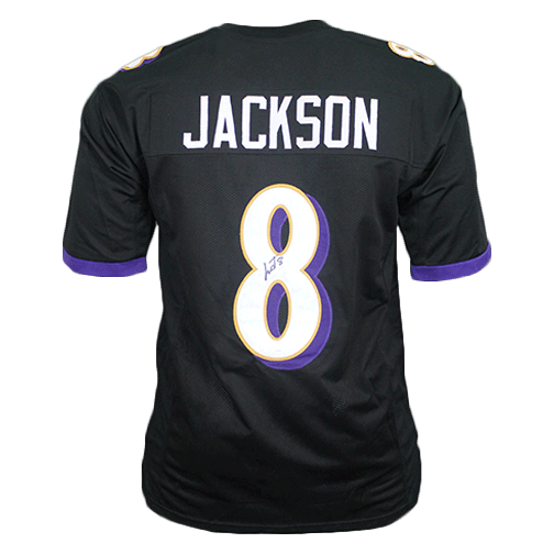 Lamar Jackson Autographed Pro Style Football Jersey Black (JSA) — RSA
