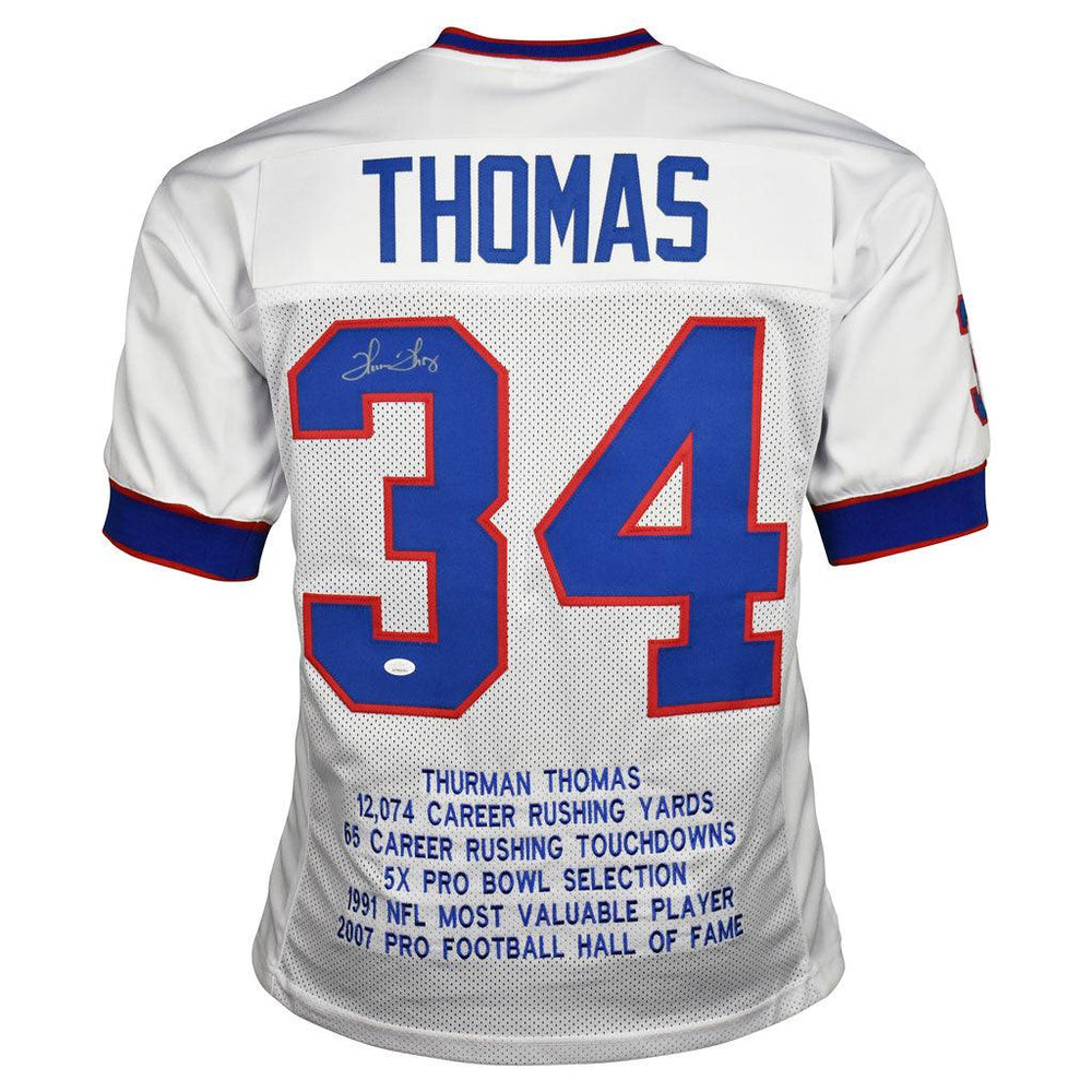 Autographed/Signed Thurman Thomas Buffalo White Football Jersey JSA COA