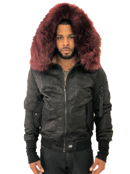 MEN - RED GREEN FOX FUR BOMBER