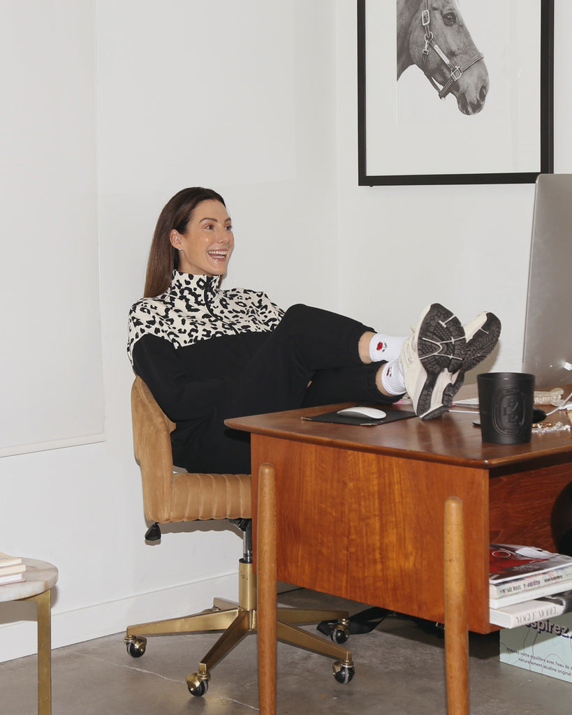 miriam alden in brunette the label office wearing smash + tess romper