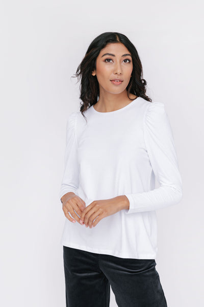 EMMA LONG SLEEVE T SHIRT IN BRIGHT WHITE