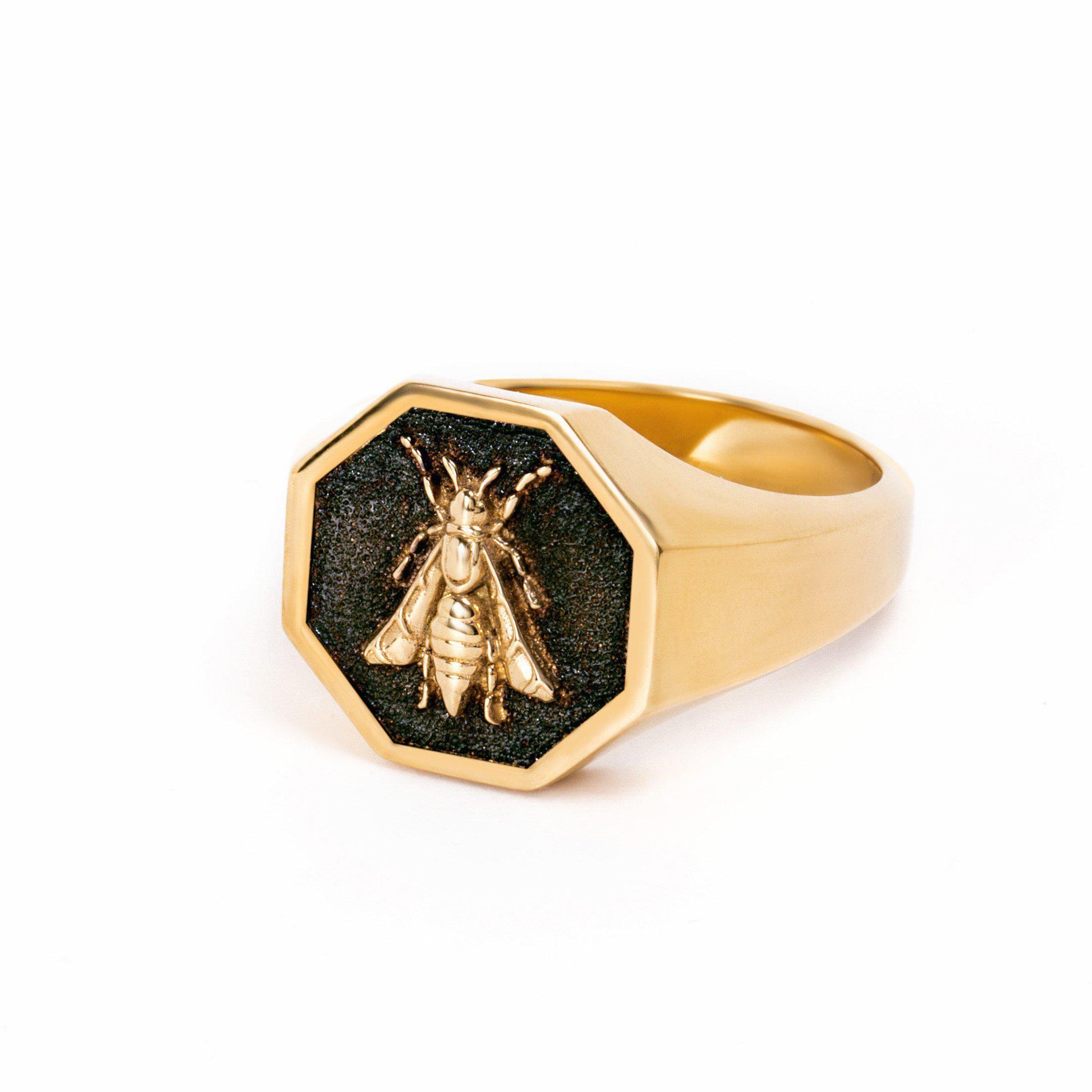 gold bee signet ring