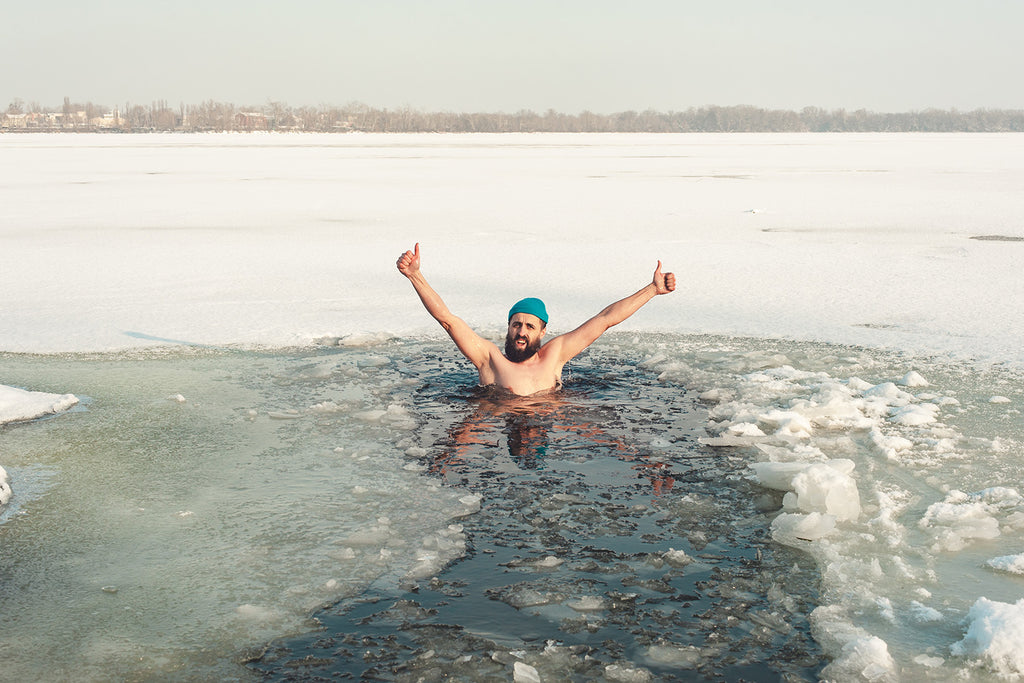 a person in an ice bath