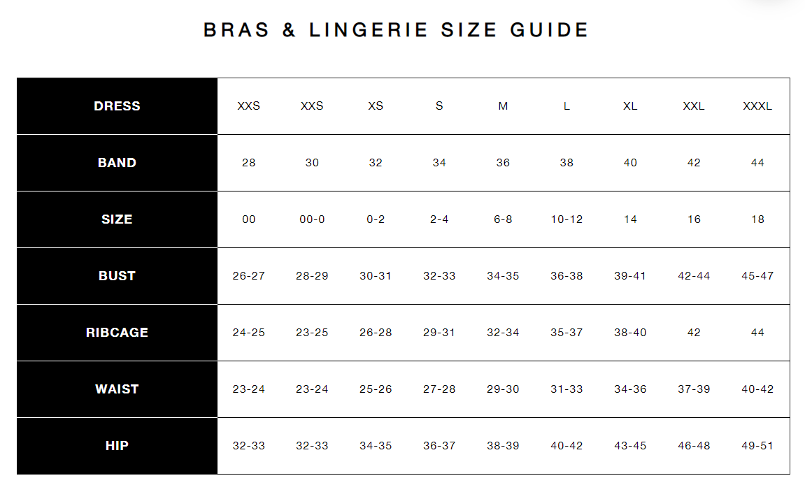 Size Guide Chart from Bras Galore – Bras Galore - Lingerie and Swimwear  Specialist