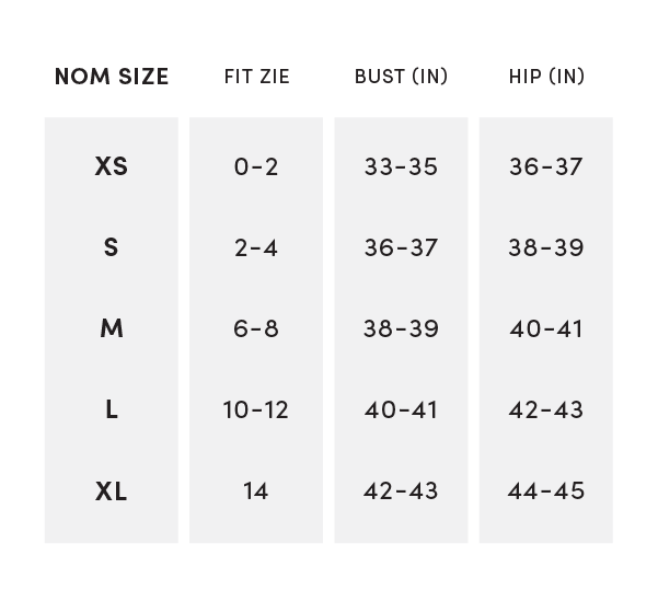 NOM size chart