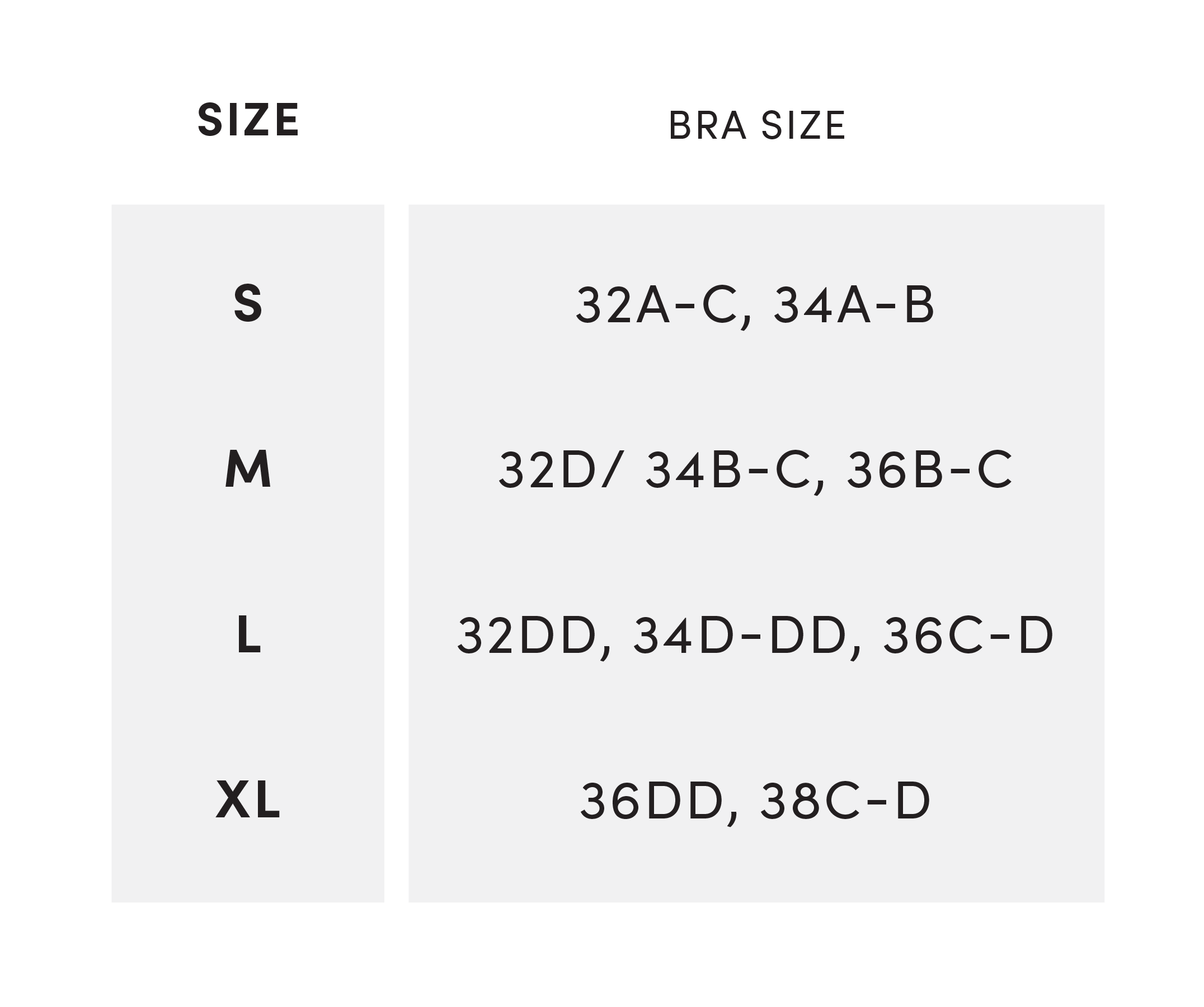 On Gossamer bra size chart