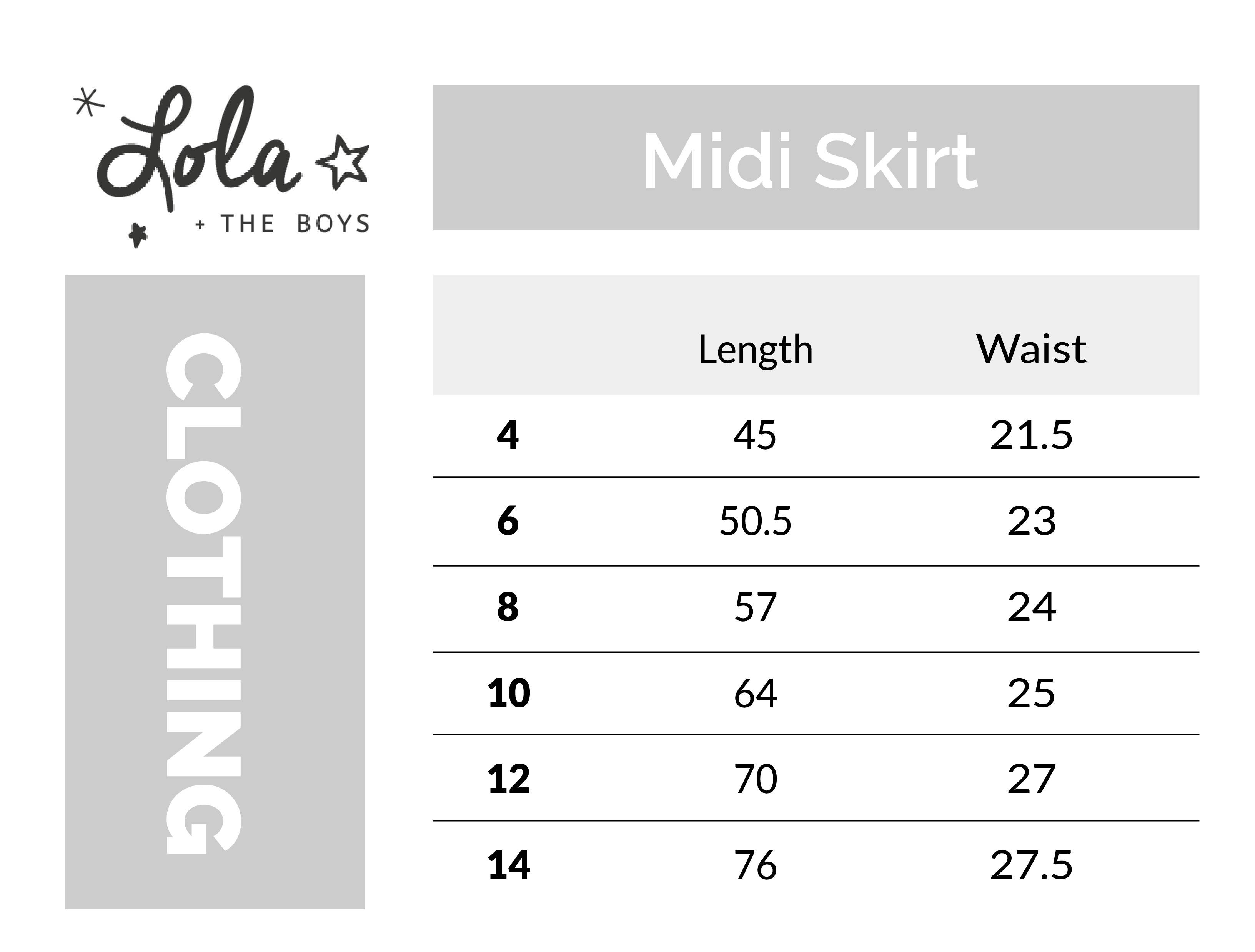 Boys' Clothing Size Chart.