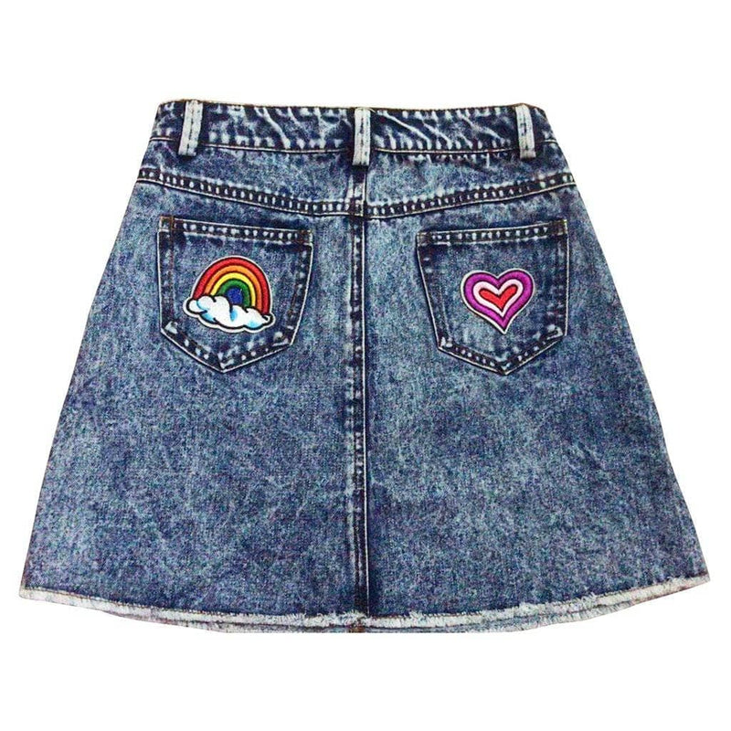 All about the patch denim skirt
