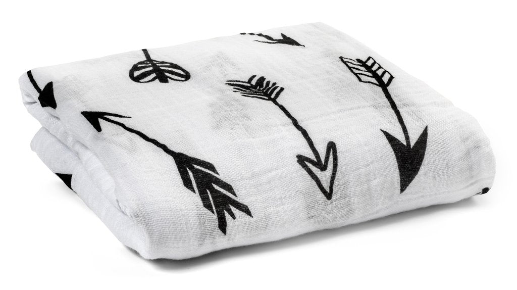 black and white muslin swaddle