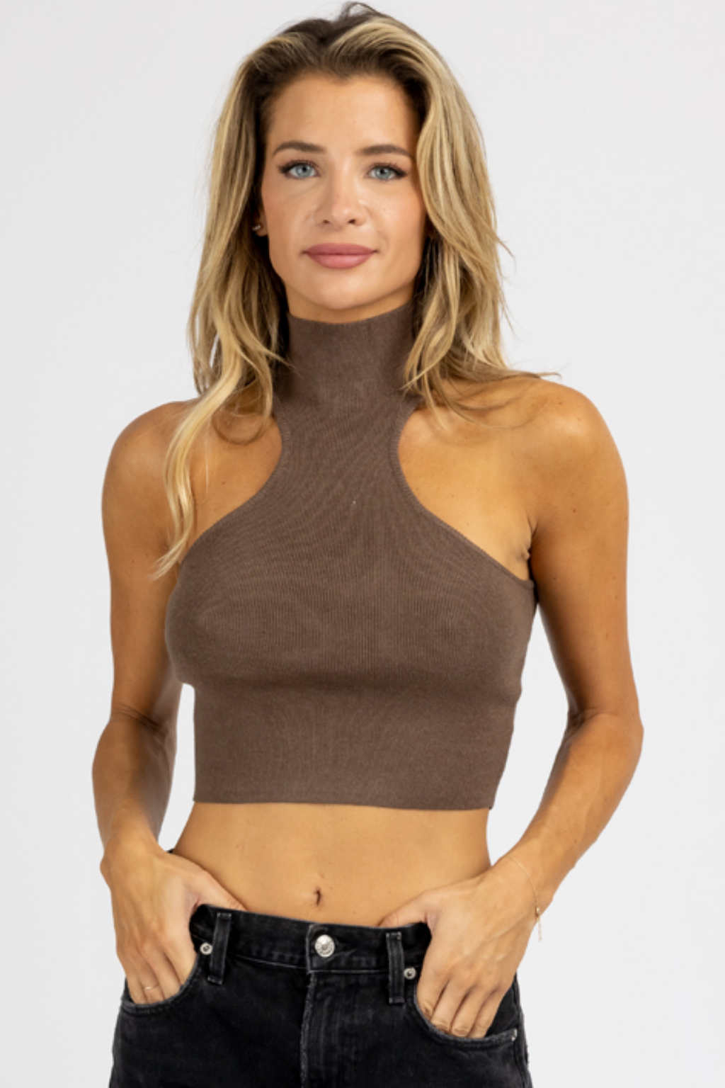 Brown Twill Top - Cropped Vest Top - Button-Up Sleeveless Top - Lulus