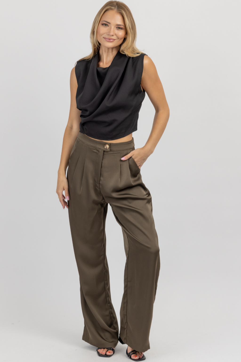 Lourdes Satin Wide-Leg Pants – F+I Collective