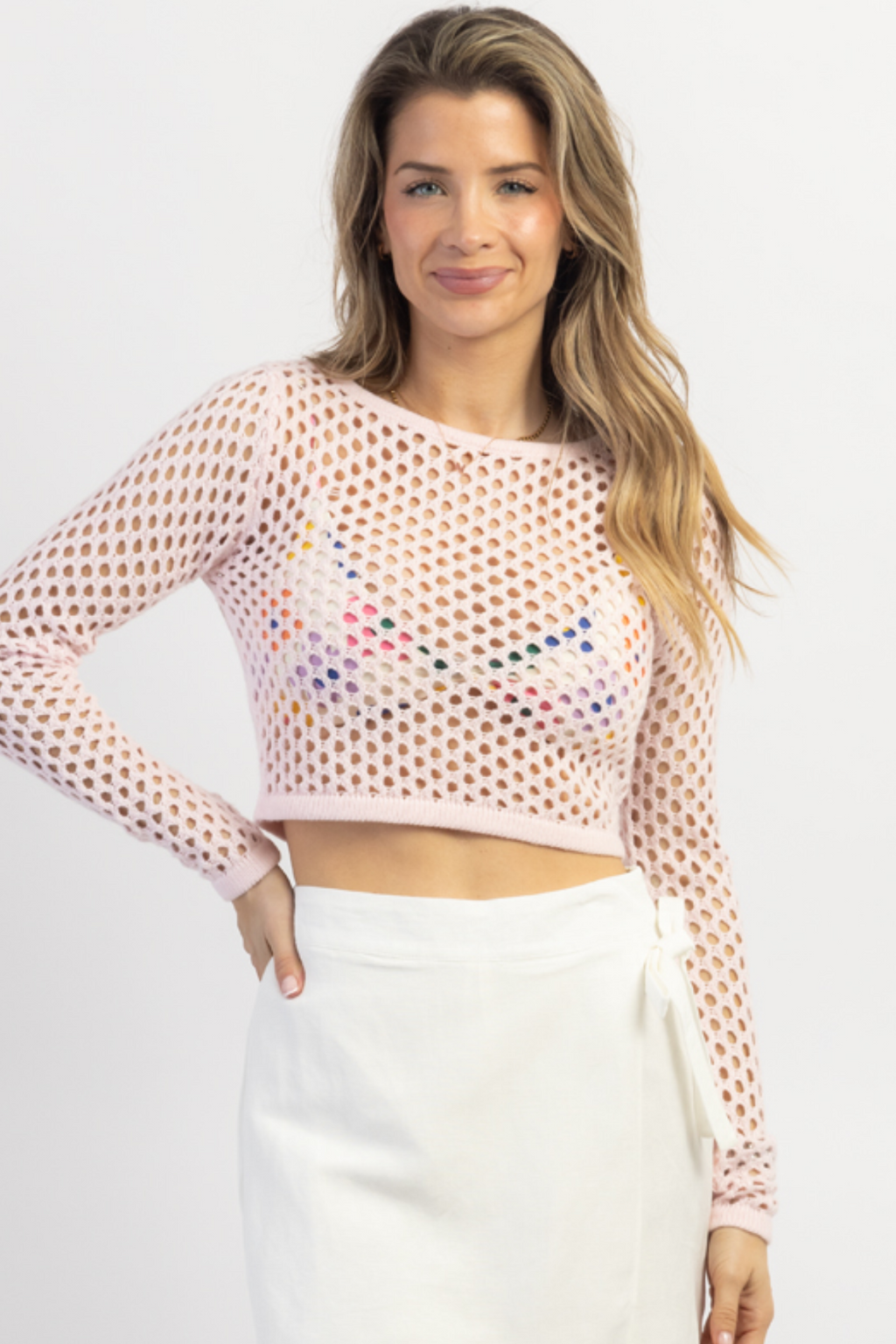 White Crochet Crop Top Lace Up Front Or Back Short Sleeves Tassel Ties –  Made4Walkin