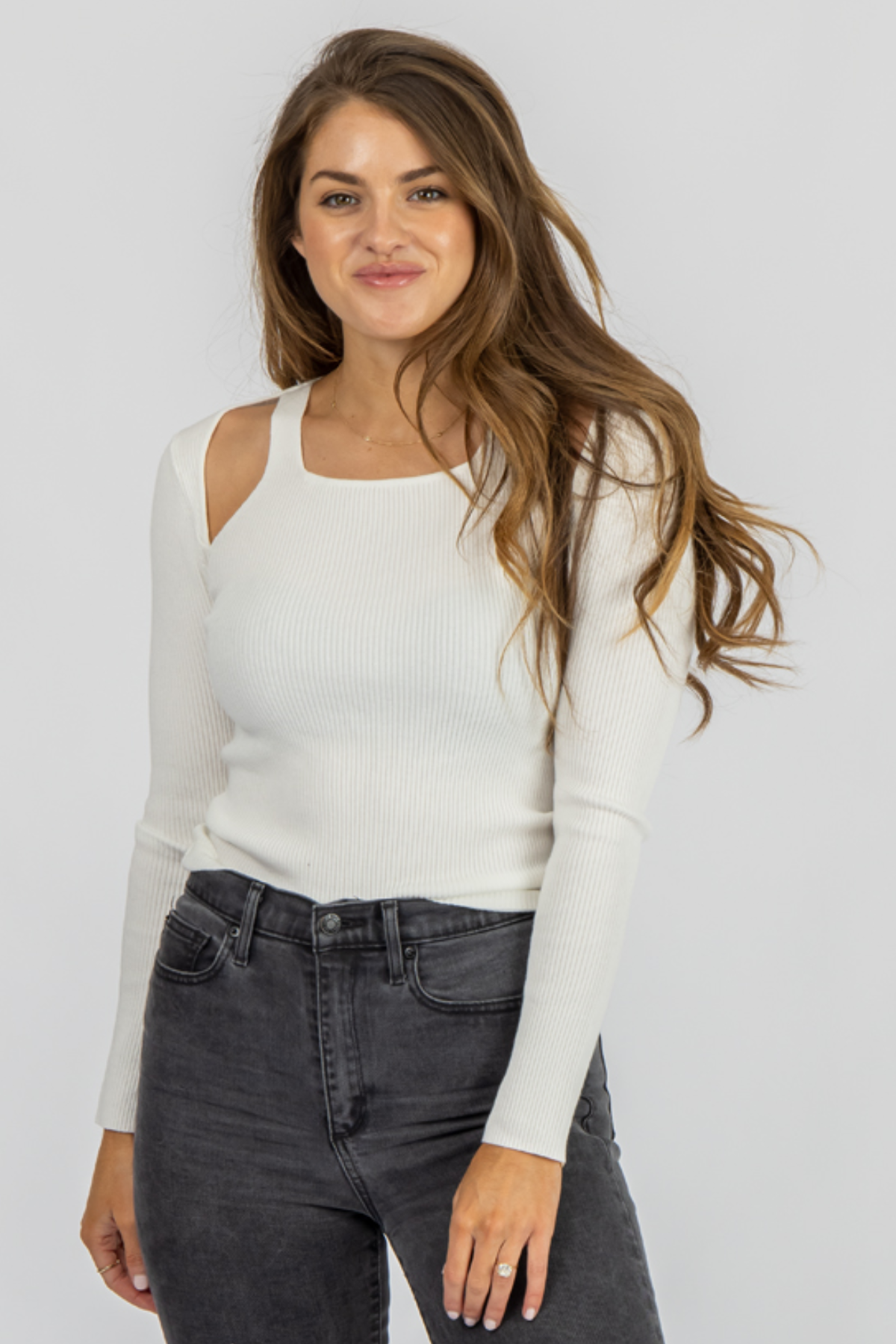 white open shoulder top