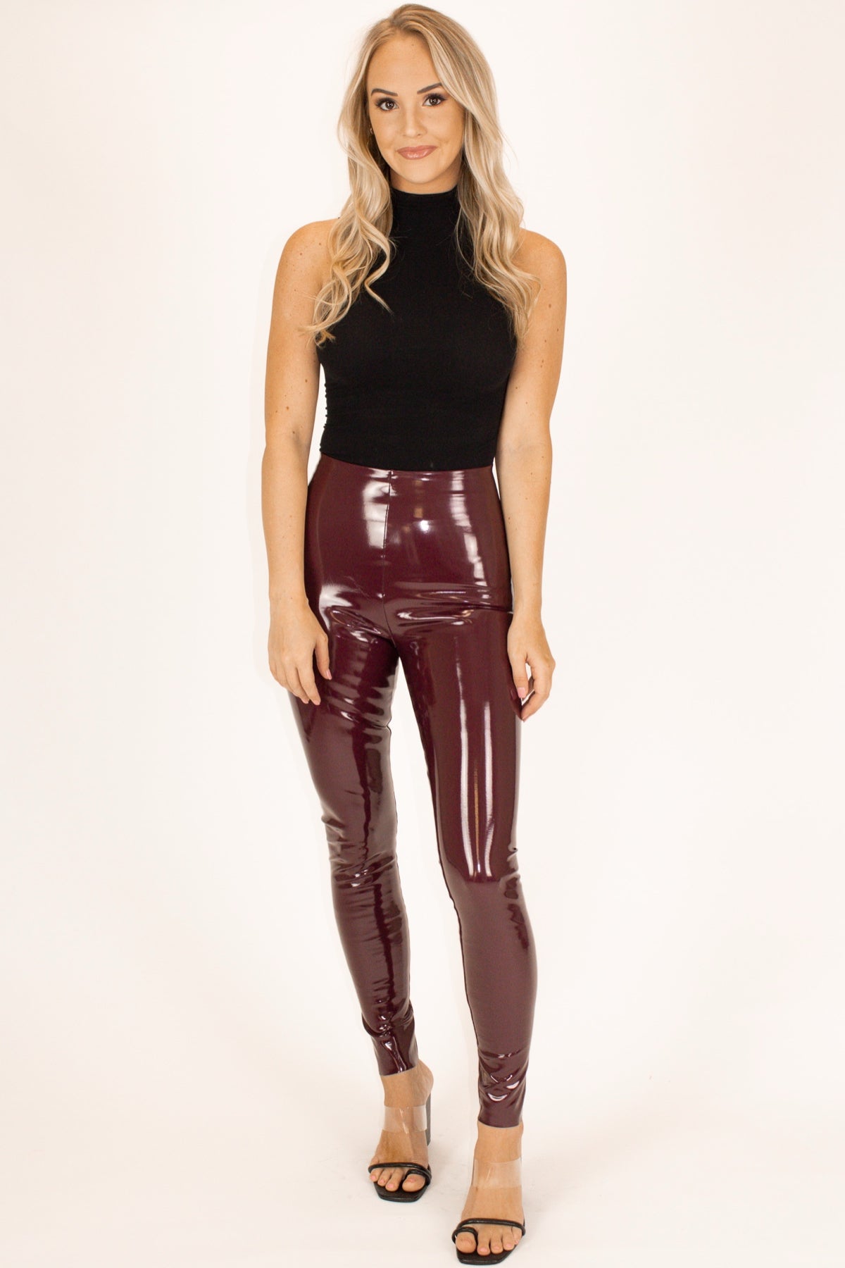 burgundy leather leggings