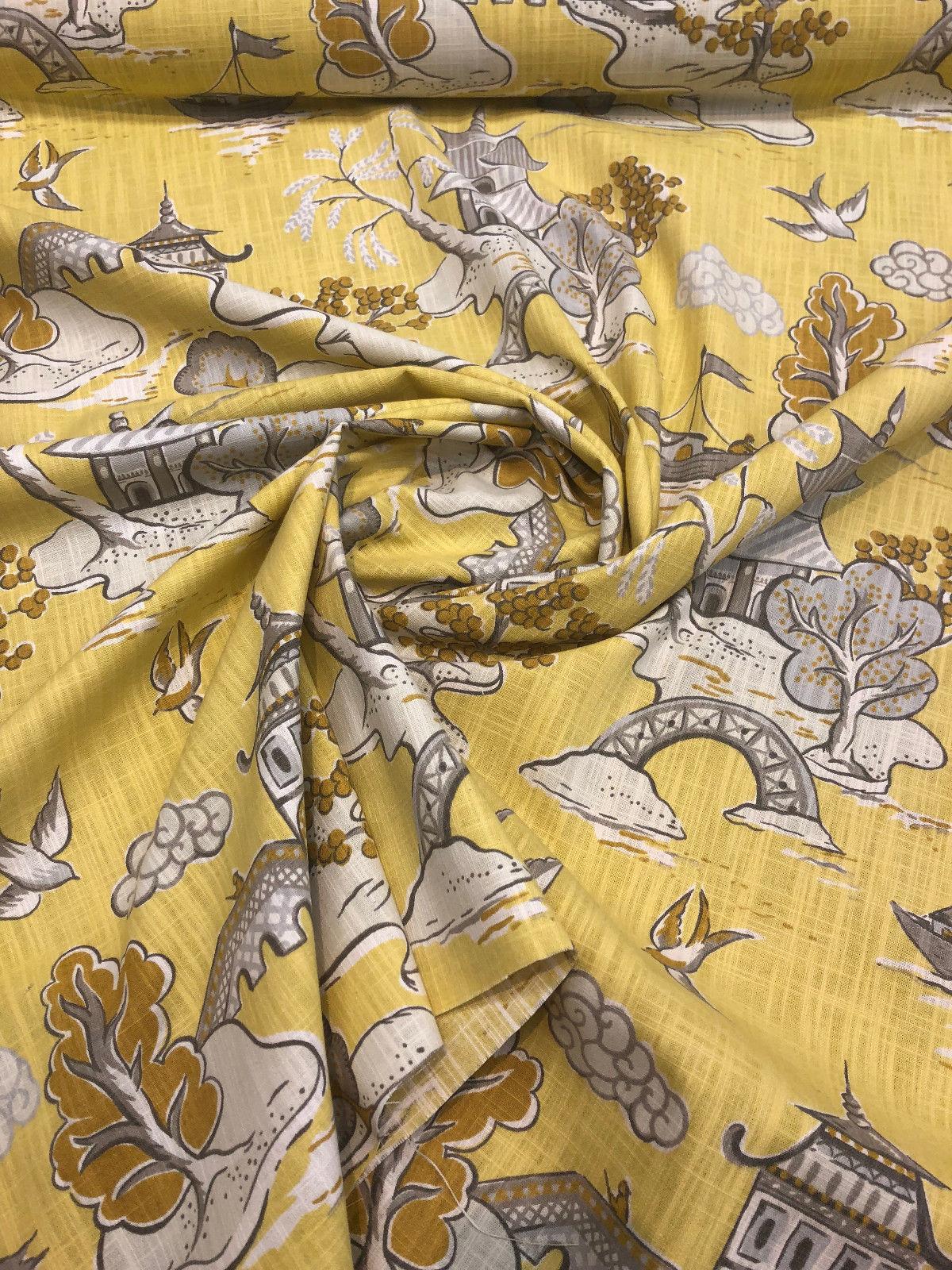 Xanadu Modern Chinoiserie Toile Lemon Drop Yellow Home Accent Fabric b ...