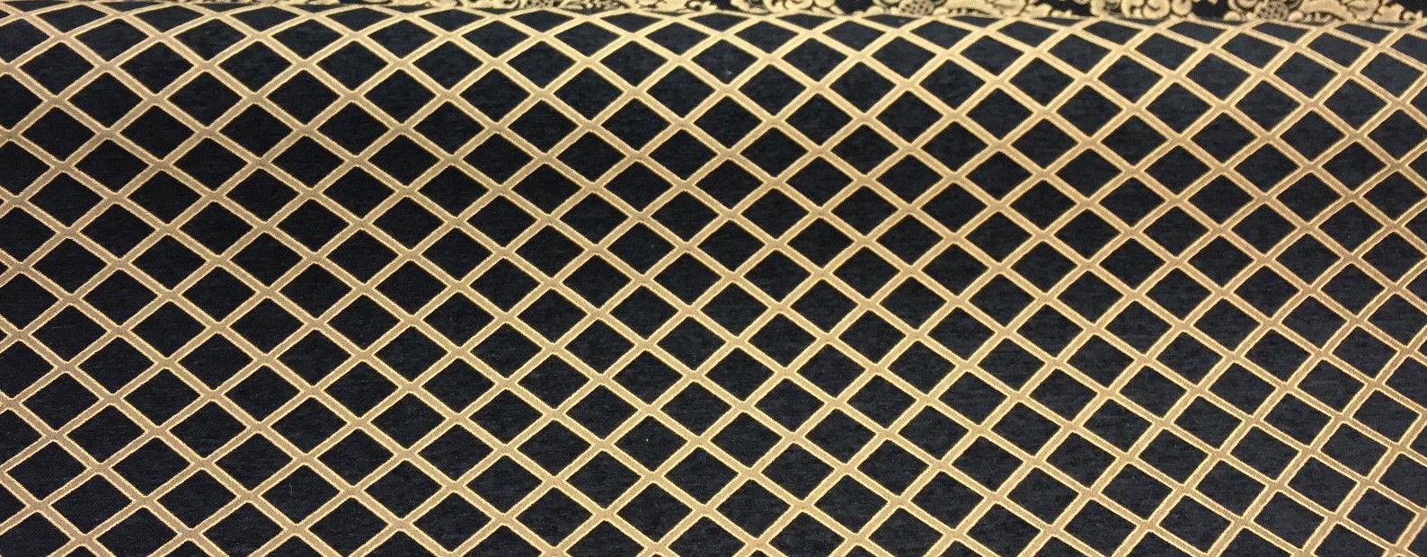 Black Gold Pattern Damask Diamond Chenille Upholstery Fabric Affordable Home Fabrics