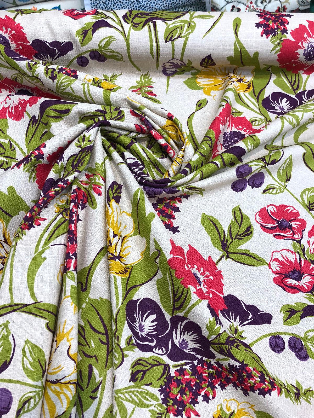 Becca Fiesta Floral Linen Drapery Fabric Upholstery Fabric by the yard ...