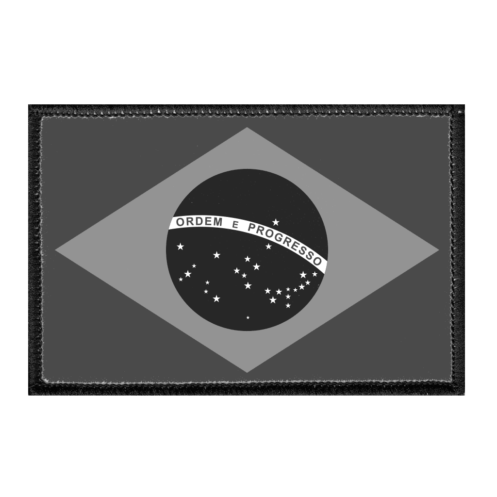 Brazil Flag - Black and White - Distressed - Removable Patch