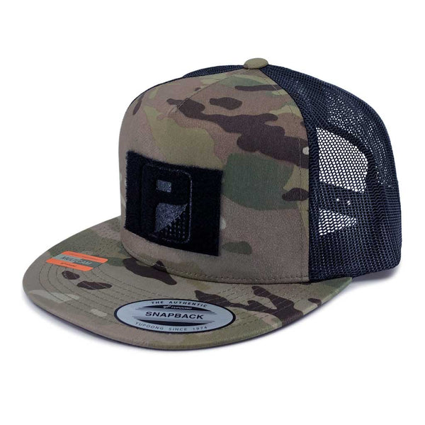 MULTICAM® Classic Trucker - Flat Bill - Pull Patch Hat by SNAPBACK - Camo  and Black