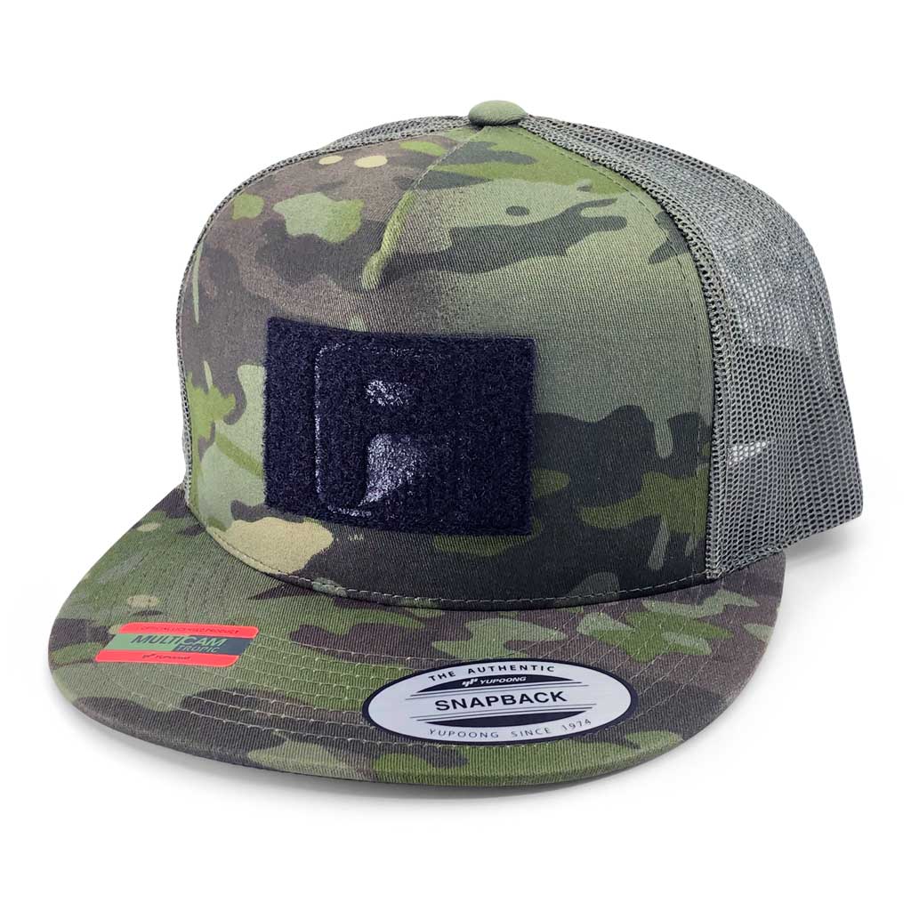 MULTICAM® Classic Trucker - Flat Bill - Pull Patch Hat by SNAPBACK - Camo  and Black