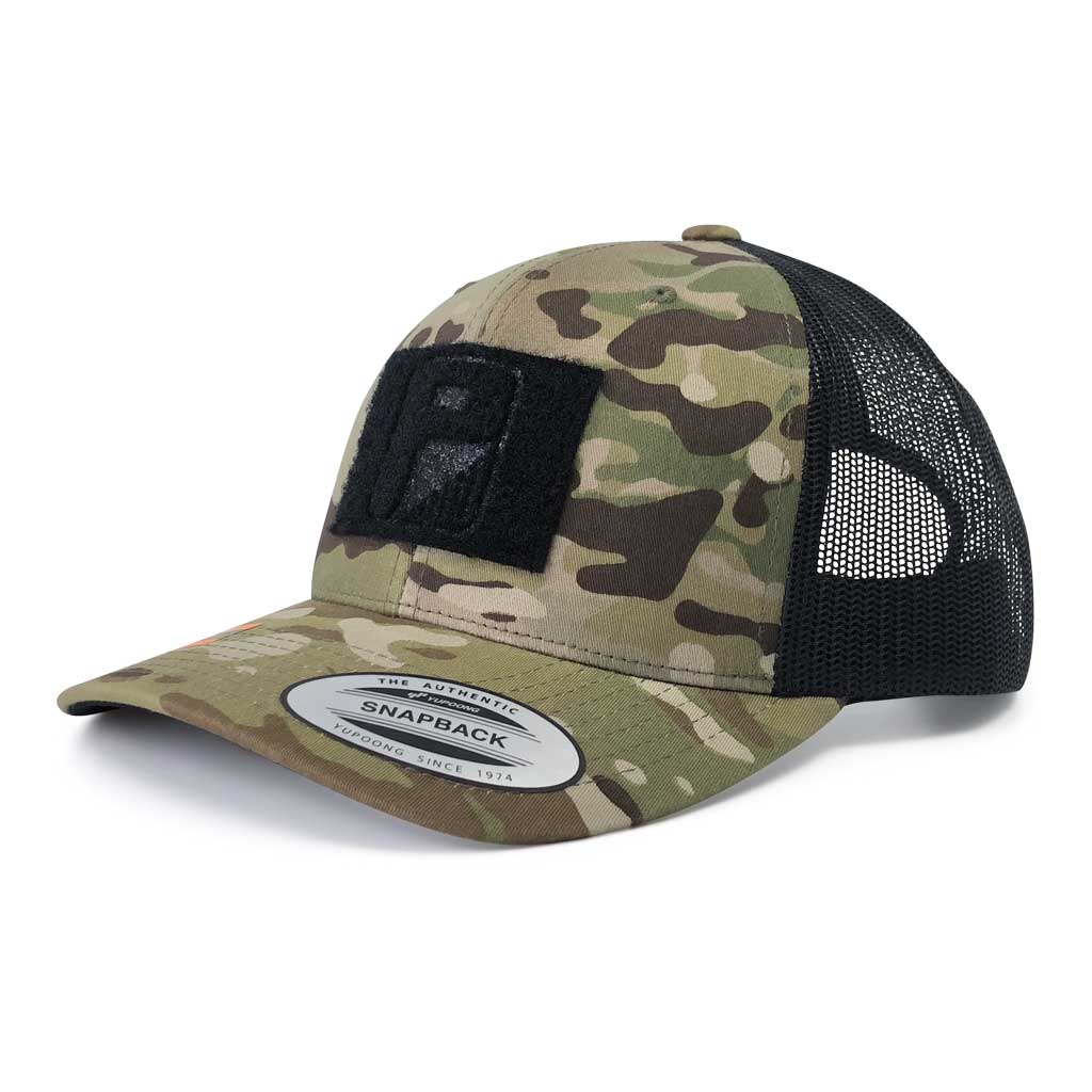 MULTICAM® Classic Trucker - Flat Bill - Pull Patch Hat by SNAPBACK - Camo  and Black