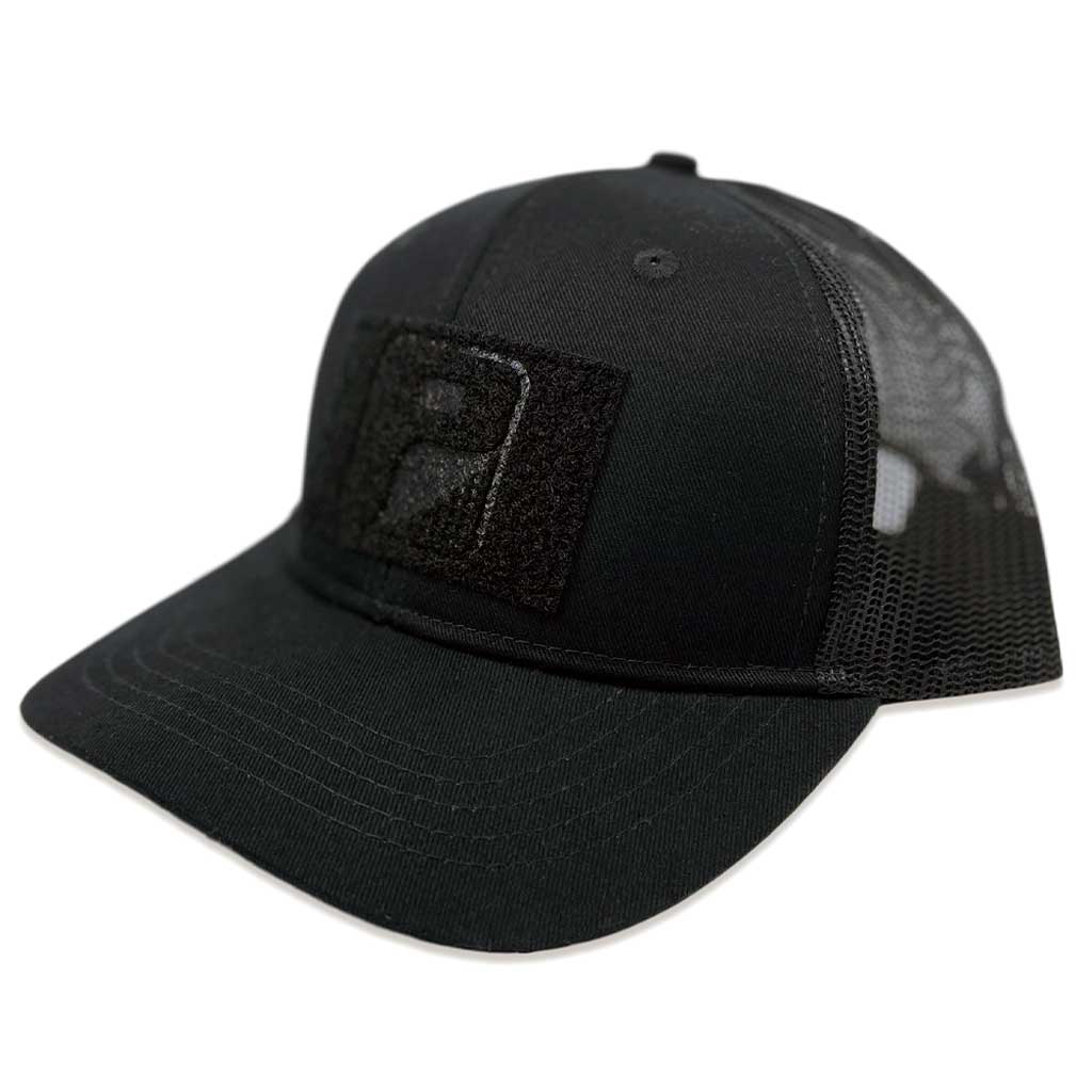 Veil Camo Curved Bill Trucker Pull Patch Hat by Snapback - Black Camo and Black