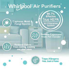 Whirlpool air purifier is AHAM certified, carb, ozone free, aham certified, true hepa filter cleans air successfully