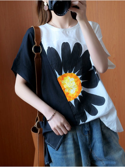 FASHION SPLIT-JOINT FLORAL T-SHIRTS TOPS