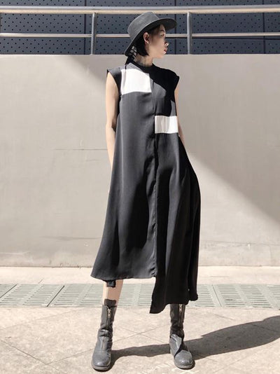 Asymmetric Sleeveless Black Long Dress