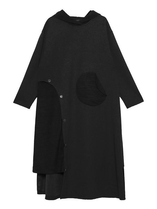 Original Solid Hooded Long Sleeve Dress - rrdeye