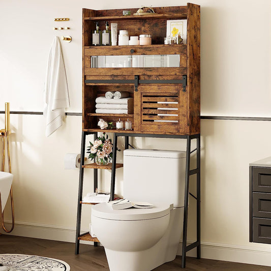 Solid Wood Over The Toilet Storage Shelf Bathroom Organizer Space Saver  Brown