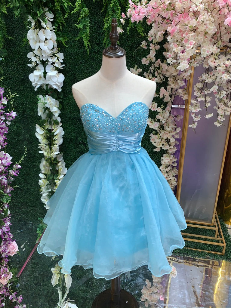 ALQUILER | Vestido De Fiesta Corto Escote Corazón Azul Cielo – Mi Boutique  Panamá