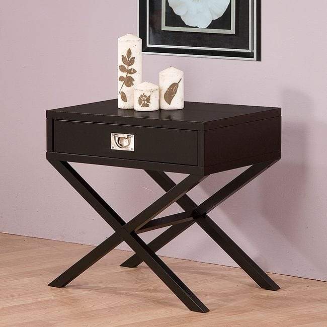 black cross legged bedside table