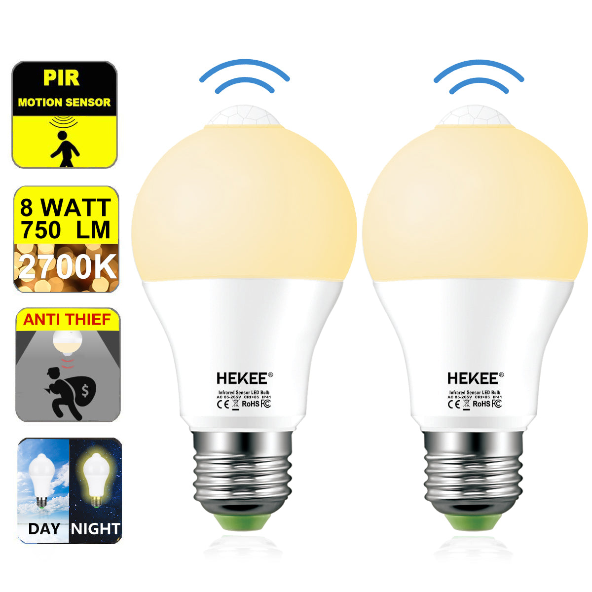 Bewusteloos Kwelling onaangenaam HEKEE LED Motion Sensor Light Bulb 60W Equivalent, E26 9W A19 Motion A