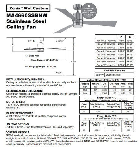 Zonix 44 Coastal Environment Ceiling Fan