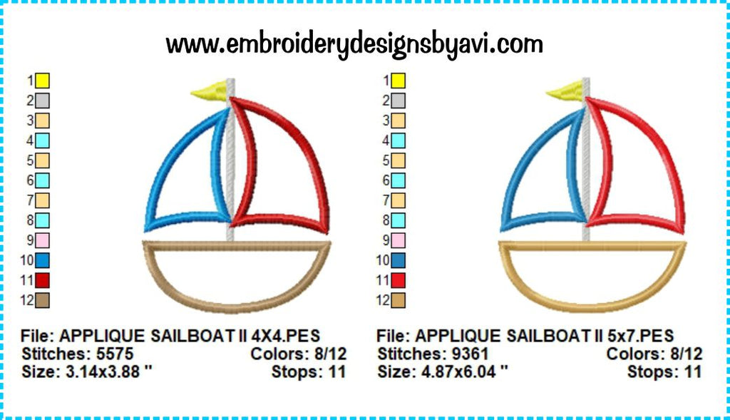 Sailboat Sail Boat Applique Machine Embroidery Design 