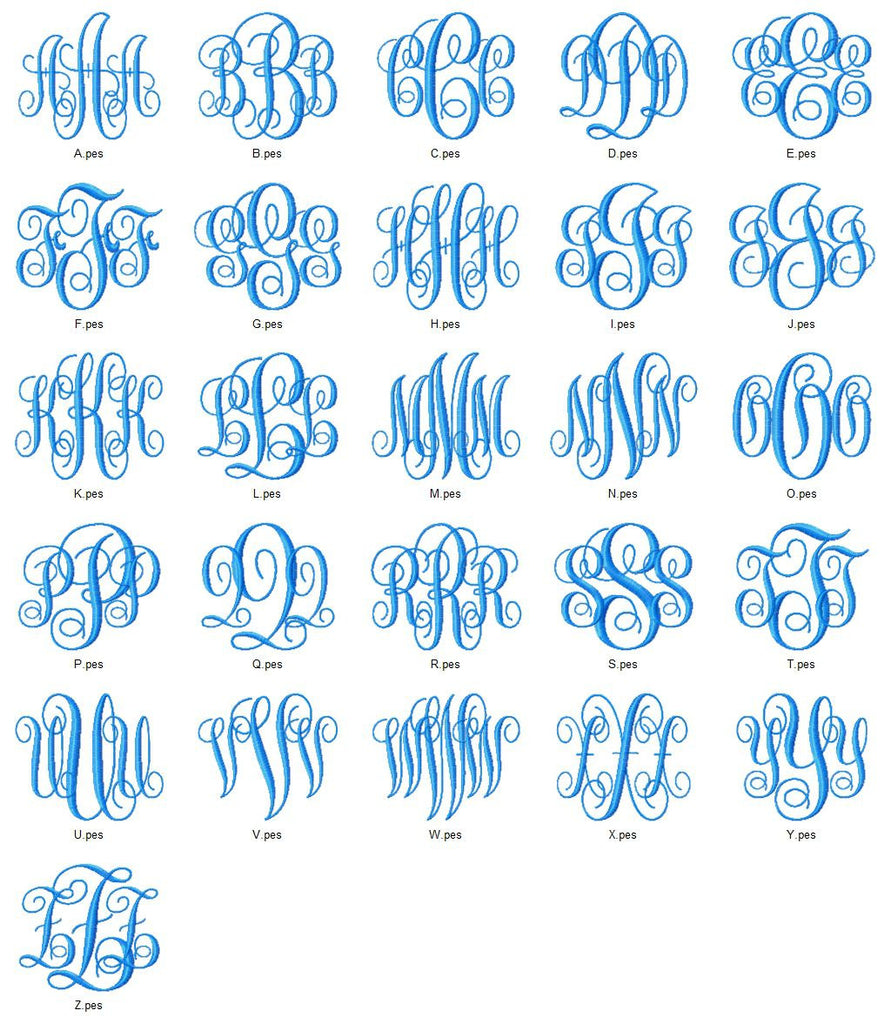 Intertwined Vine Fancy 3 Three Letter Machine Embroidery Monogram Font | Embroidery Designs By AVI