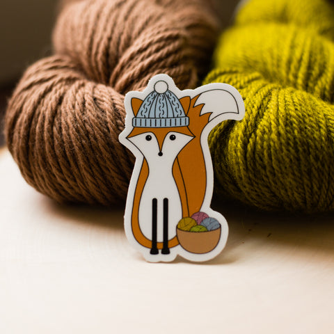 Knitting fox sticker for knitters