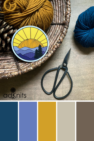 Earthy autumn color scheme inspired by the palette of my knitted mountains knitting sticker.