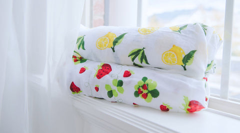 lemon and strawberry set muslin swaddle bamboo blanket