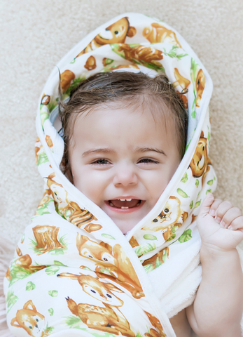 baby wrapped in kloud bambu woodland bamboo hooded bath towel