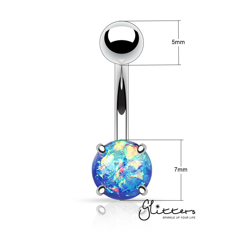 Opal Glitter Prong Set Belly Button Ring - Blue-Belly Ring, Body Piercing Jewellery-BJ0295-2_New-Glitters