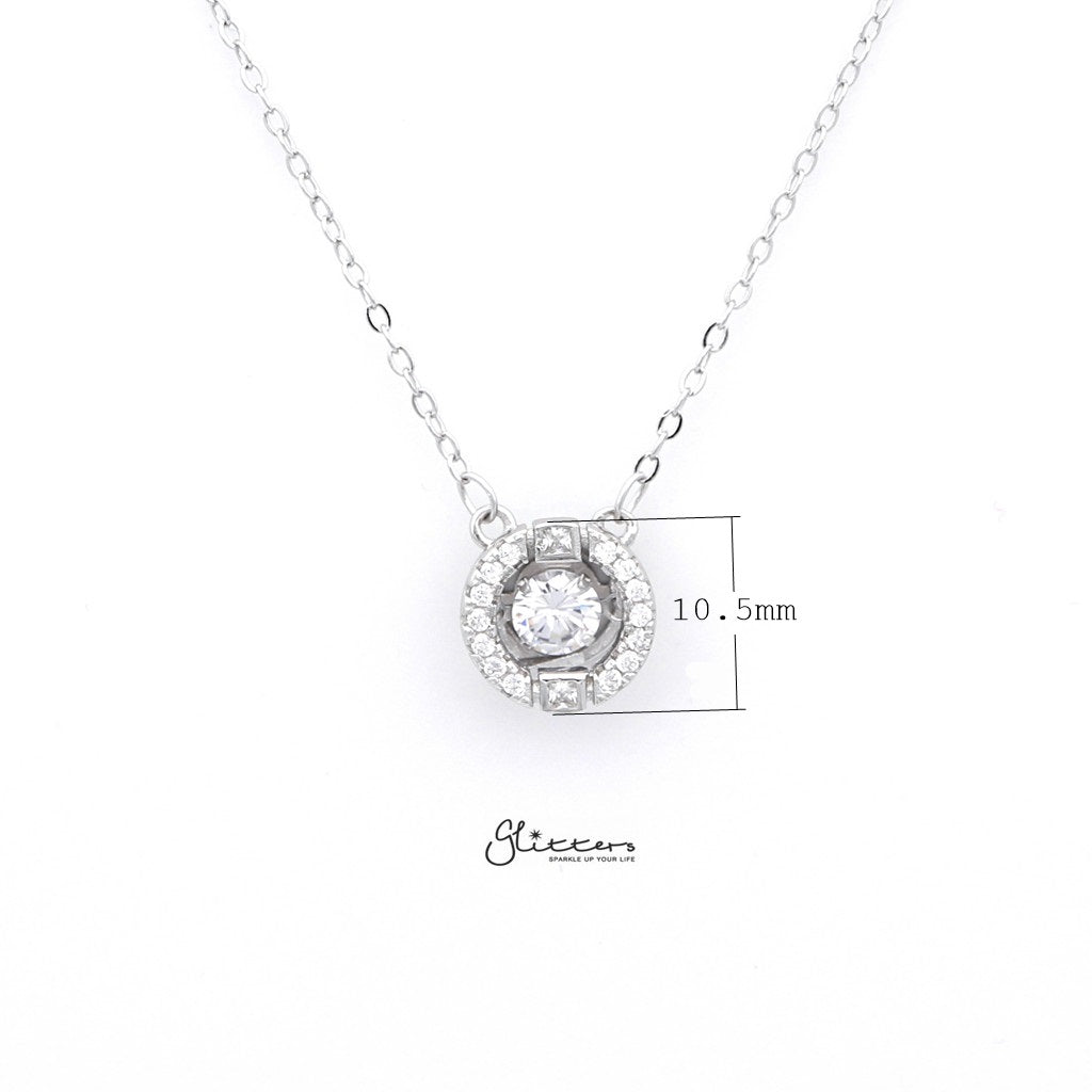 Sterling Silver Hollow CZ Paved Circle with a CZ Stone in The Middle Women's Necklace-Cubic Zirconia, Jewellery, Necklaces, Sterling Silver Necklaces, Women's Jewellery, Women's Necklace-SSP0129_1000-02_New-Glitters
