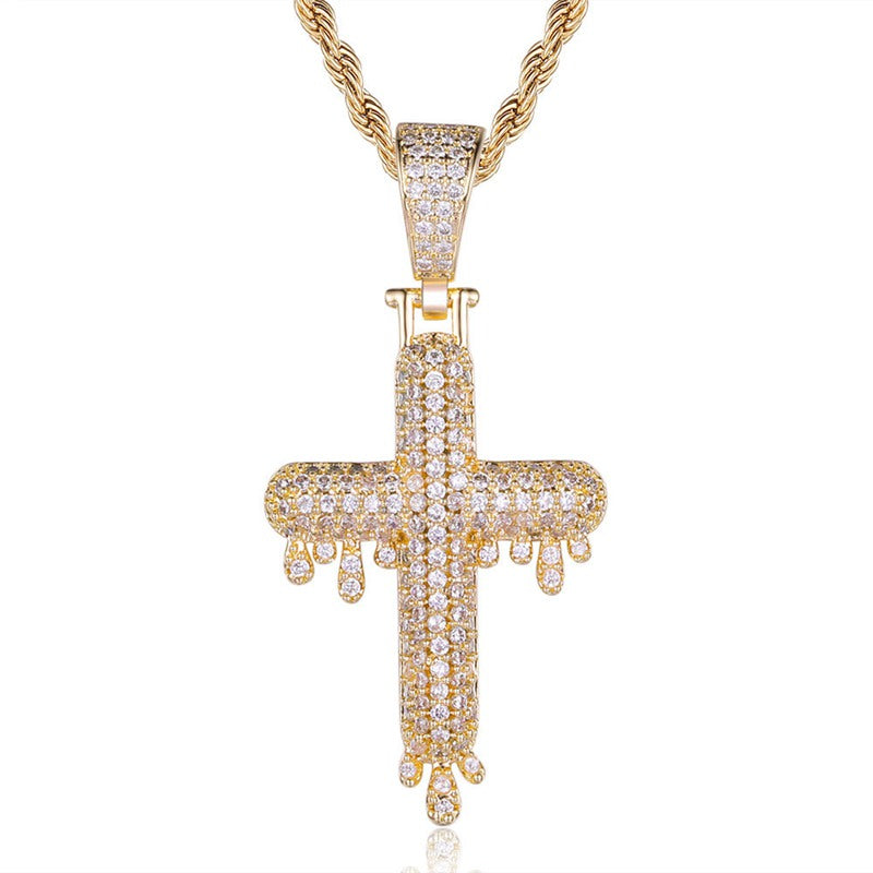 Iced Out Drip Cross Pendant - Gold | Hip Hop | Glitters | Glitters