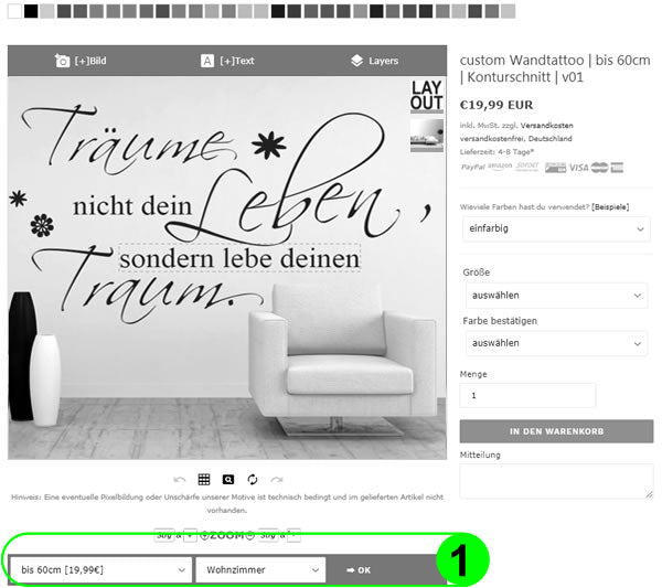 Wandtattoos mit individueller Text selber gestalten