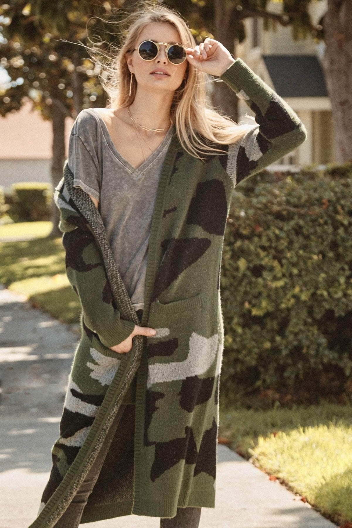 Camo hot sale cardigan sweater