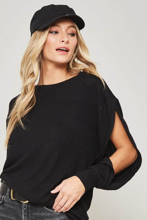 Cut to It Open-Sleeve Brushed Knit Top - ShopPromesa