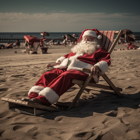 kerstman op het strand